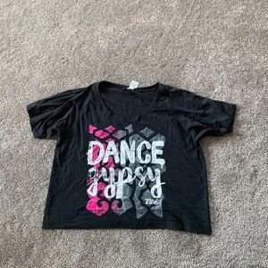 Zumba Dance Gypsy Graphic Crop Top Black Pink Gray SIZE S